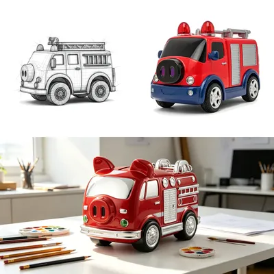 The Wireframe Fire Truck Piggy Bank: A Modern Classic for Little Savers