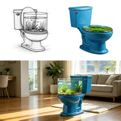 Wireframe Toilet Fish Tank Just Works