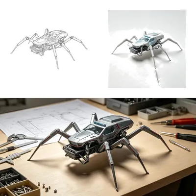 Spider-Legged Off-Roader: Wireframe Art Takes on the Wild