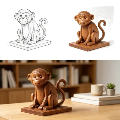 私の日当たりの良い勉強机には、このレーザー彫刻の猿がふさわしい
