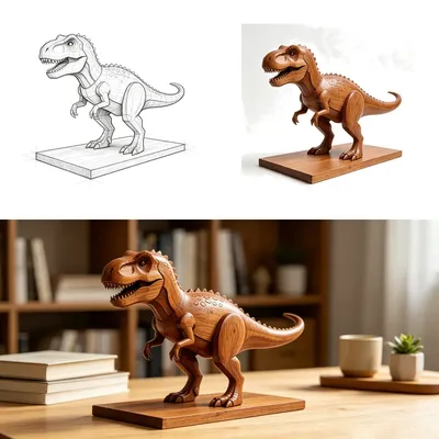 書斎のティラノサウルス：まさにぴったりの彫刻
