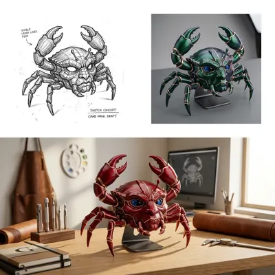 De la structure filaire à la carapace : dans les coulisses de la fabrication d'un masque de crabe cramoisi