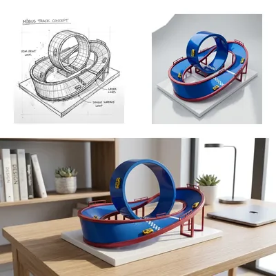 The Infinite Desktop Loop: A Möbius strip racetrack designed for quiet desk motion.