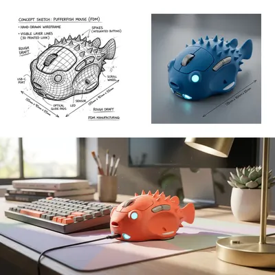 Pufferfish Mouse: ergonomia giocosa per spazi creativi e luminosi