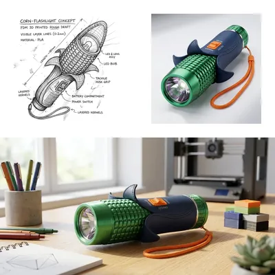 Kernel-grip cob flashlight standing upright on a studio desk